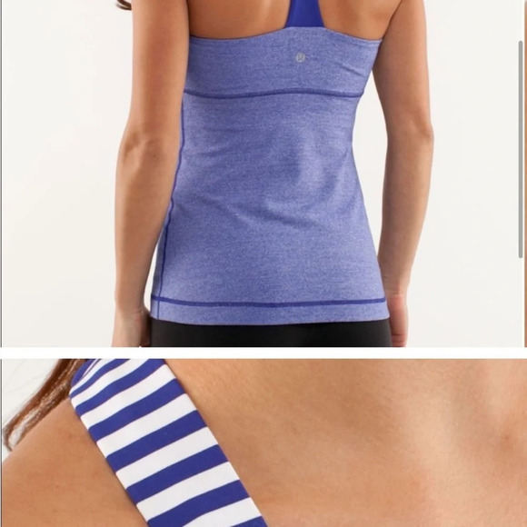 Lululemon Deep Breath V Wrap Neckline Racerback Pigment Blue Stripe Workout Tank - Picture 4 of 13